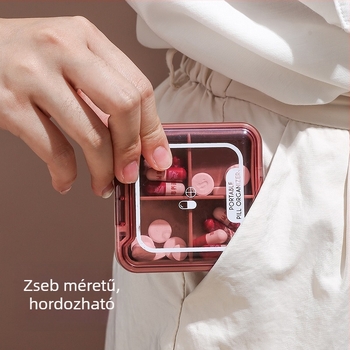 Hordozható mini gyógyszeres doboz rekeszekkel, tömített, nedvességálló, négyzet alakú utazási gyógyszeres doboz