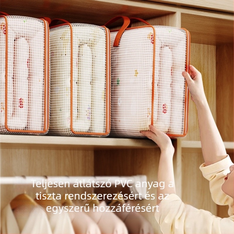 PVC átlátszó hálós tárolótáska paplanhoz és ruházathoz, vízálló, nedvességálló, porálló, nagy kapacitású csomagoló táska