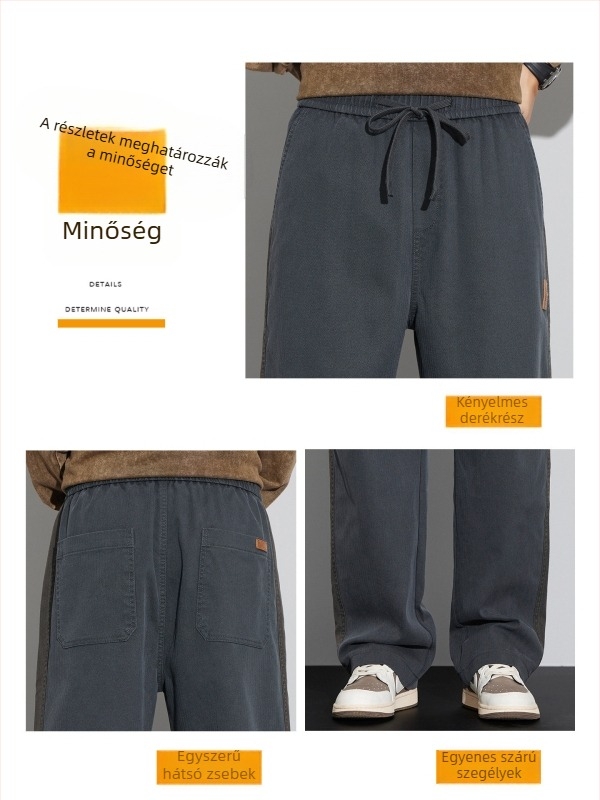 2025 Új férfi casual nadrág fleece-béléssel, ősz-télre, egyenes szabású, széles lábszárú, amerikai stílusú munkaruházat