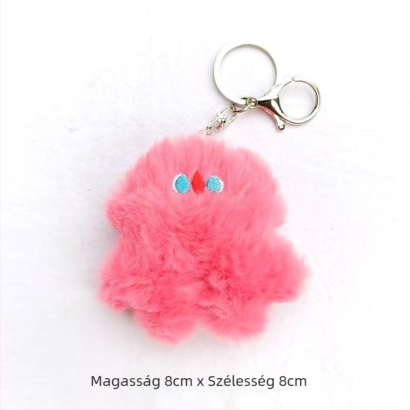 Plüss táska medál – aranyos kis szörnyeteg, rózsaszínű, brooch