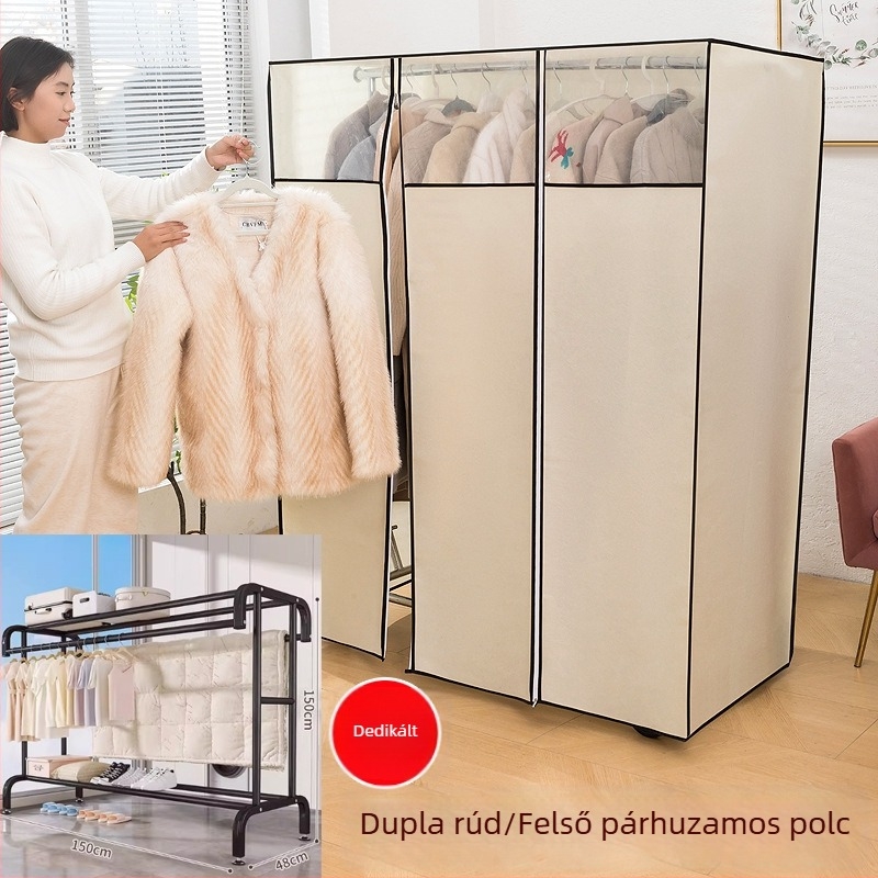 Átlátszó vastagított porvédő huzat padlón álló ruhatartóhoz, dupla rúddal, nedvességálló