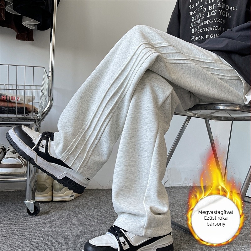 Férfiak oversized téli nadrág, vastag anyagú, amerikai retro sport-stílus, lazán, széles szárú