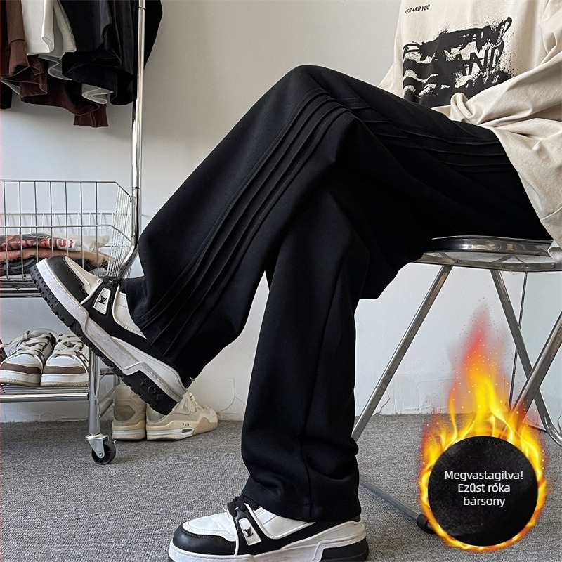 Férfiak oversized téli nadrág, vastag anyagú, amerikai retro sport-stílus, lazán, széles szárú