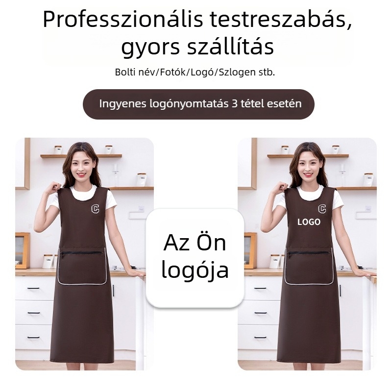 Hosszított és szélesebb vízálló és olajálló mellényes kötény konyhában, logónyomtatással