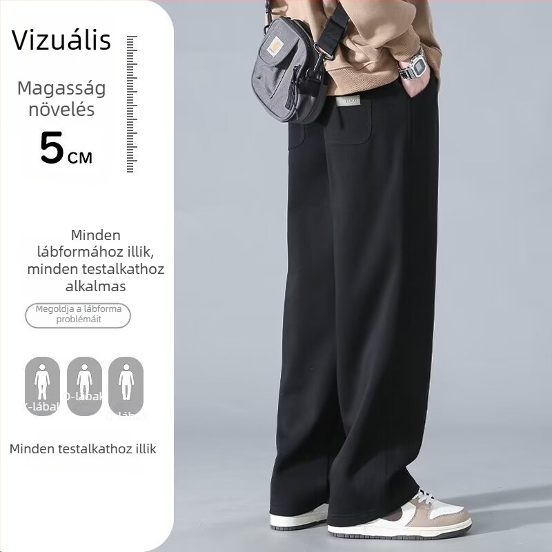 Őszi férfi sportnadrág amerikai utcai stílusban, széles szárú, egyenes szabás, kényelmes viselet