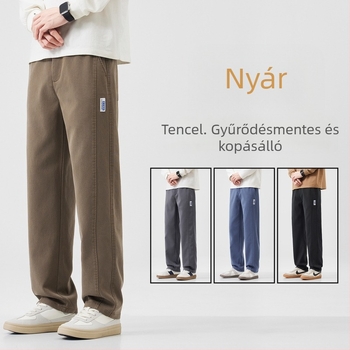 Férfiak számára lélegző Lyocell anyagú egyenes szabású casual nadrág, mindennapi viseletre