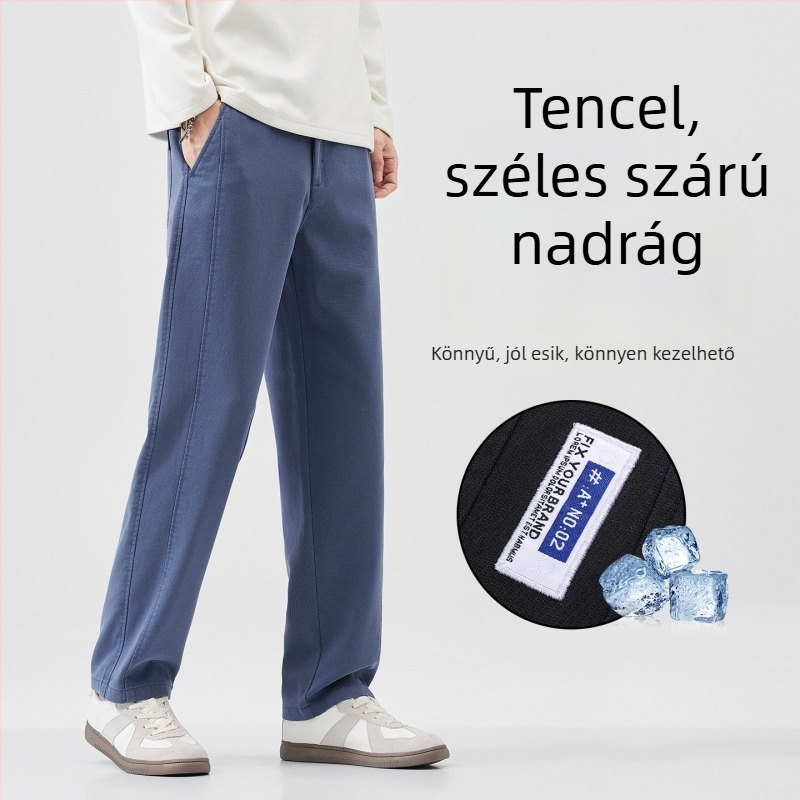 Férfiak számára lélegző Lyocell anyagú egyenes szabású casual nadrág, mindennapi viseletre