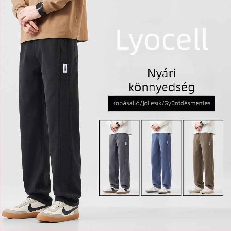 Férfiak számára lélegző Lyocell anyagú egyenes szabású casual nadrág, mindennapi viseletre