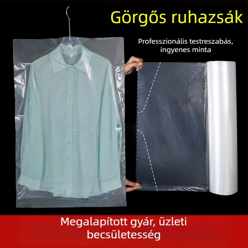 PE tekercses porvédő ruhákhoz akasztóra, átlátszó, vastagabb kivitel, testre szabható