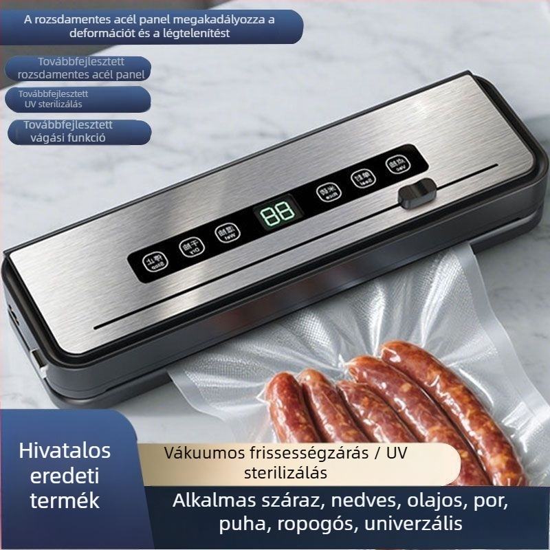 Rozsdamentes acélból készült, teljesen automata vákuumzáró készülék otthoni használatra, élelmiszer megőrzésére