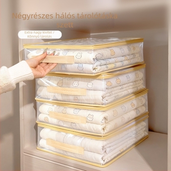 Átlátszó kubus alakú tároló táska négy darabos ágyneműkészlethez – nagy kapacitású rendező lepedők és ruhák számára