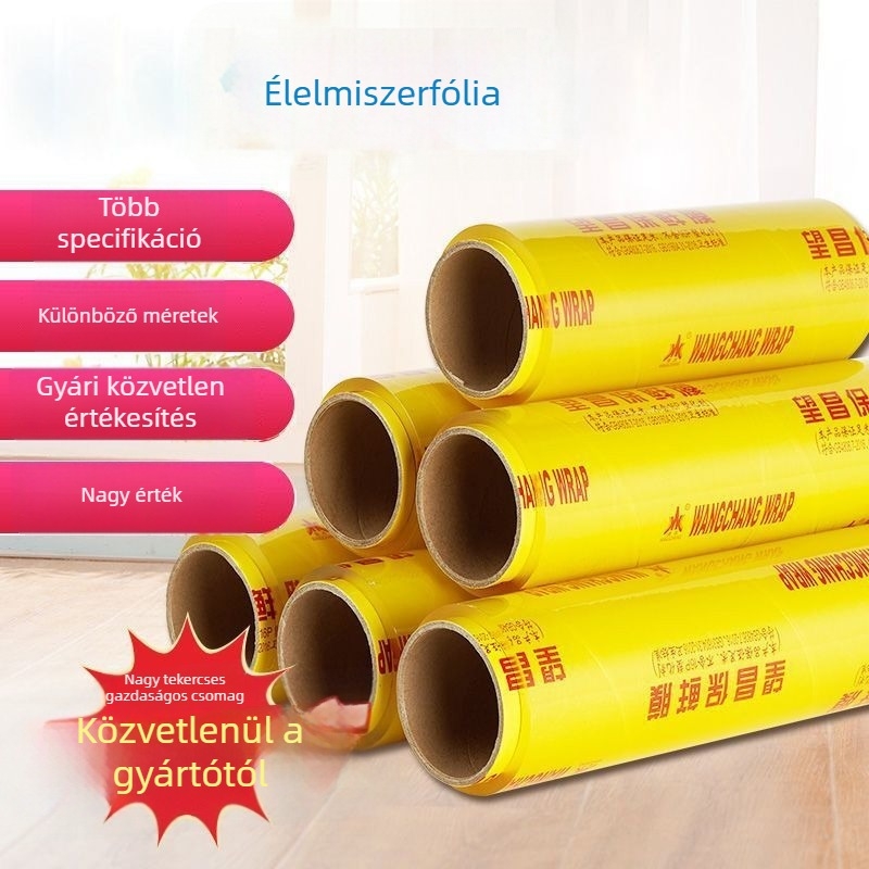 PVC élelmiszer-fólia háztartási használatra, nagy tekercs, többfunkciós, por elleni, 6 tekercs a csomagban