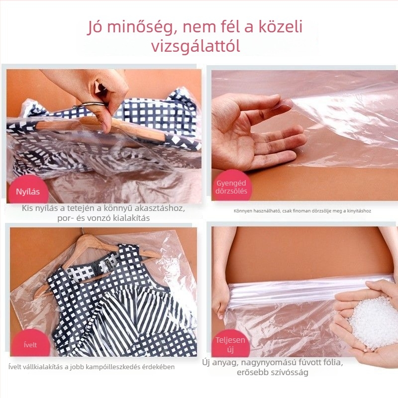 Átlátszó ruhatartó zsák felakasztható ruhákhoz, porvédő, otthoni tároláshoz, egyszer használatos