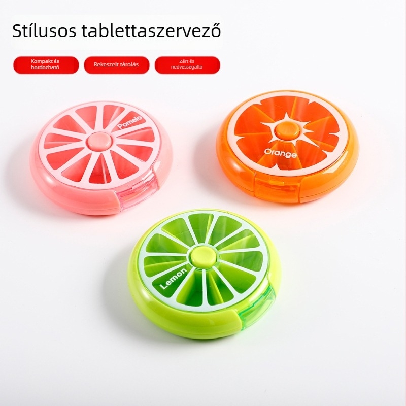 Citromszeletes tabletta szervező, 7 napos hordozható
