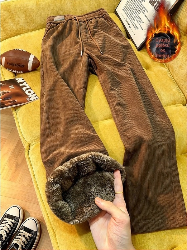 Férfi corduroy nadrág fleece béléssel, téli viselet, széles szárú