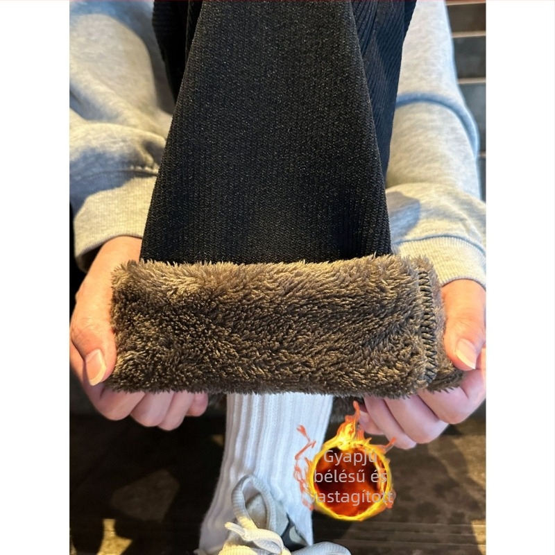 Férfi corduroy nadrág fleece béléssel, téli viselet, széles szárú