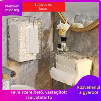 Fali papírzsebkendő tartó jégmintás és víz-hullám textúrával, luxus fürdőszobai kiegészítő
