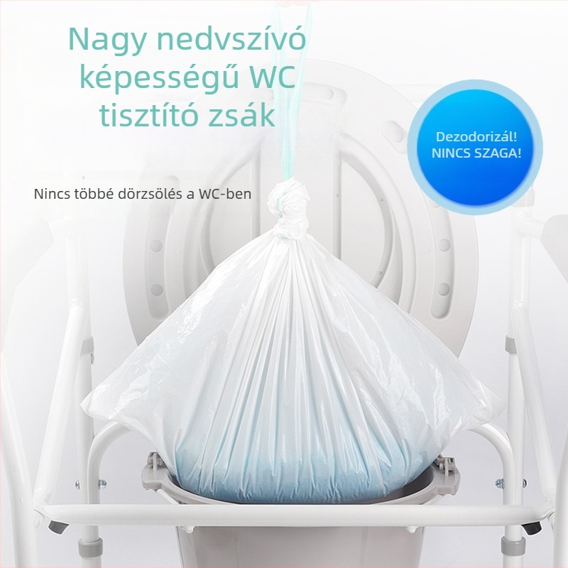 Hordozható vécé szuperabszorbens párnával és egyszer használatos szemeteszsákokkal idős otthoni ápoláshoz