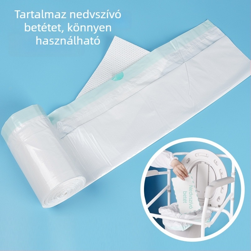 Hordozható vécé szuperabszorbens párnával és egyszer használatos szemeteszsákokkal idős otthoni ápoláshoz