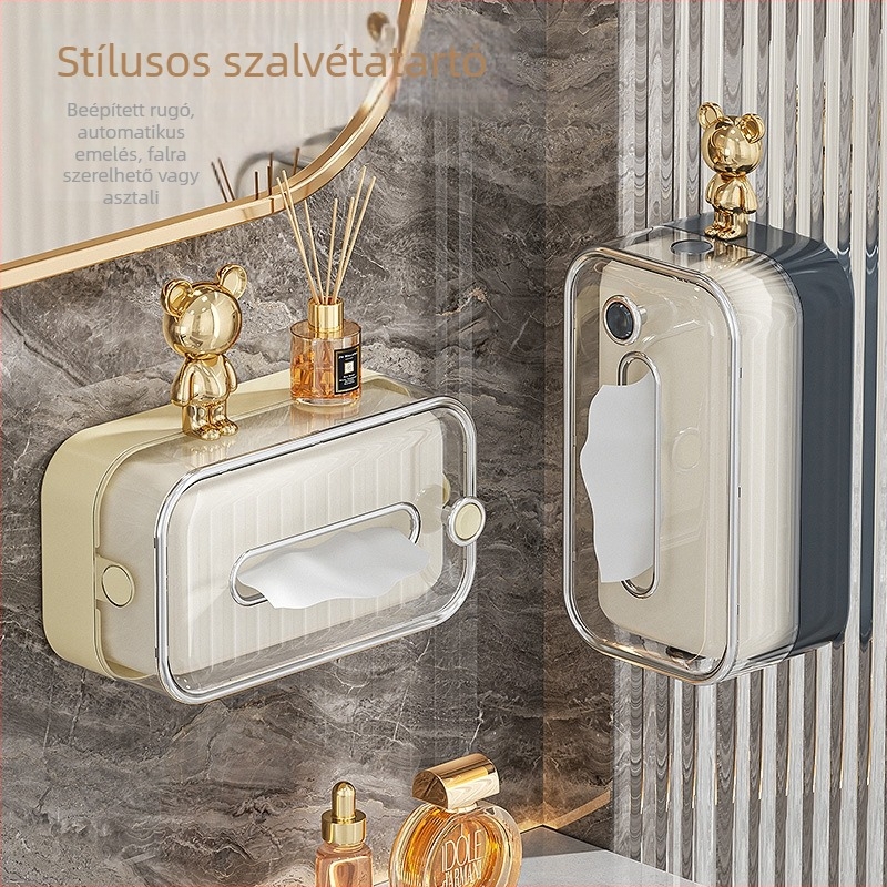Fali zsebkendő-doboz rugós emelővel, modern, minimalist dizájn a nappaliba, a konyhába és a fürdőszobába.