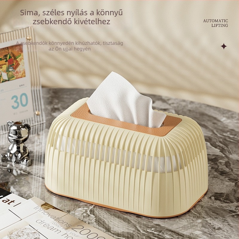 Elegáns zsebkendő-doboz kivágott mintázattal és emelhető fedéllel, asztali használatra