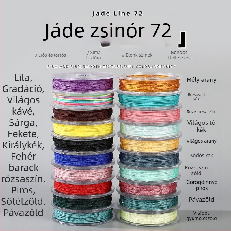Színes jade zsinór, 12 m hosszú, 0,8 mm vastagságú, kézzel készített DIY, fonott karkötő zsinór kínai csomó stílussal