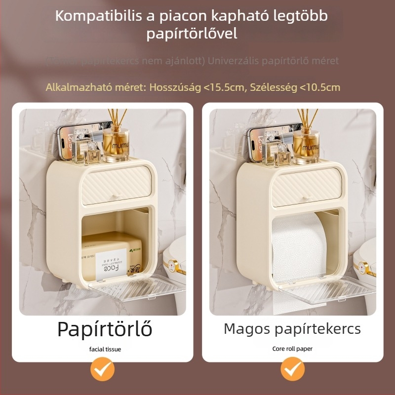 Többfunkciós papírzsepi tartó felső tárolóval fürdőszoba, vécé és hálószoba számára