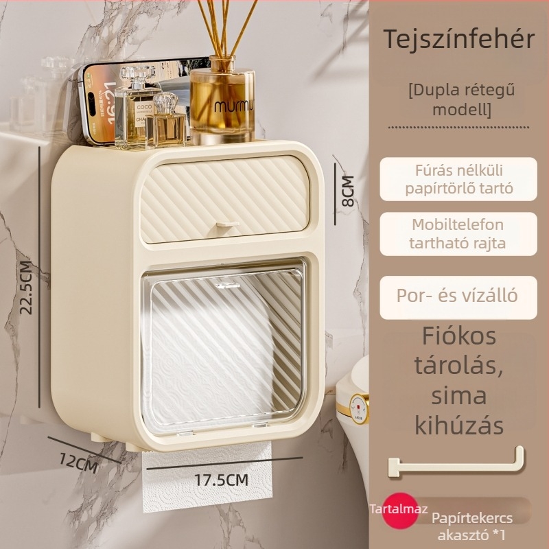 Többfunkciós papírzsepi tartó felső tárolóval fürdőszoba, vécé és hálószoba számára