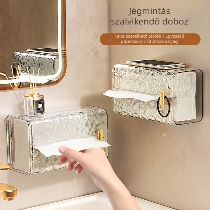 Asztali zsebkendő tartó jégkori mintával, modern minimalist design, falra szerelhető, vízálló, fürdőszobai használatra