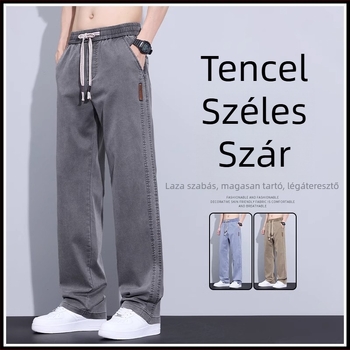Férfi Lyocell Ice Silk anyagú casual nadrág, egyenes szabás, laza, széles szárú, nyárra