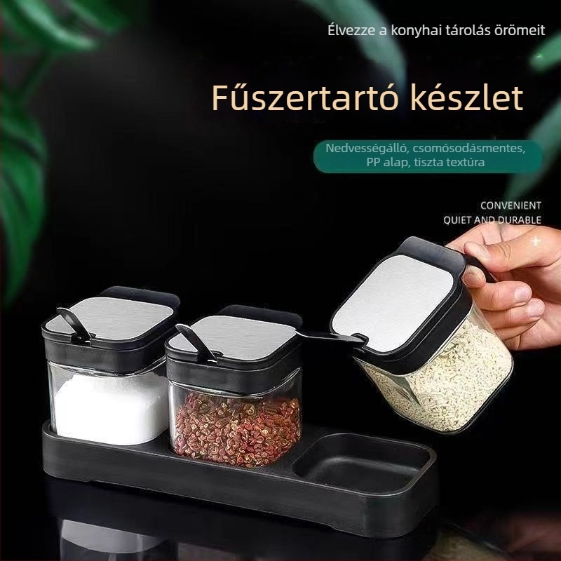 Üvegből készült fűszertartó és sótartó készlet konyhához
