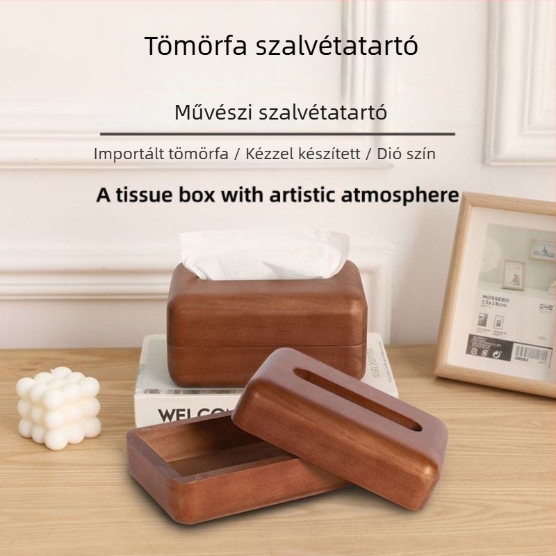 Modern kínai stílusú fa papírzsebkendő doboz, dekoratív tároló a nappaliba és az autóba, tömörfa