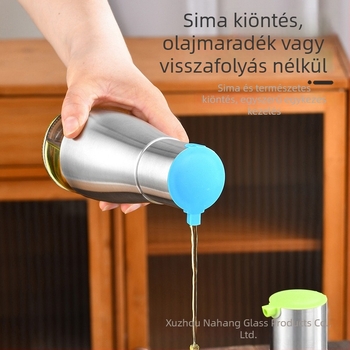 Rozsdamentes acél és üveg fűszertartó palack kontrollált öntéssel, csepegésmentes olajhoz, ecethez és szójaszószhoz; nagy kapacitás