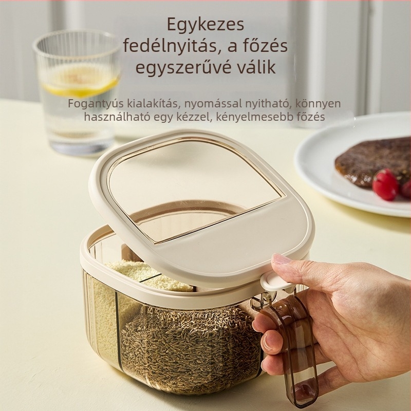 Integrált, több rekeszes fűszertartó készlet a konyhában; műanyag üvegek só és nátrium-glutamát számára
