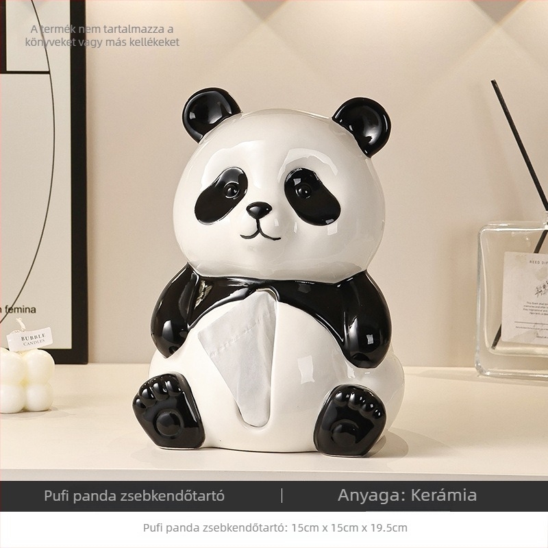 Panda kerámia papírzsebkendő-tartó, modern minimalista nappali dekoráció