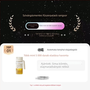 Gravitációs olajtartó üveg automata nyitás-zárás funkcióval, szivárgásmentes konyhai adagoló olajhoz, szójaszószhoz és ecethez