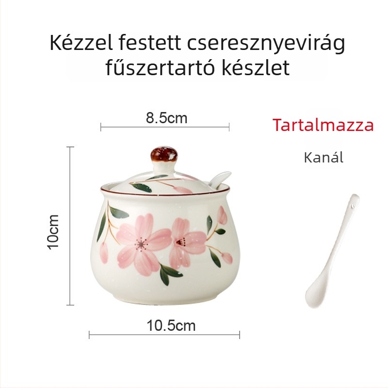 Japán stílusú, kézzel festett kerámia fűszertartó készlet olaj- és sótartókkal a konyhában.