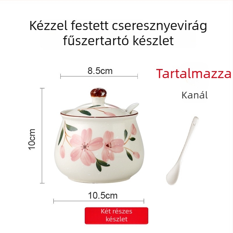 Japán stílusú, kézzel festett kerámia fűszertartó készlet olaj- és sótartókkal a konyhában.