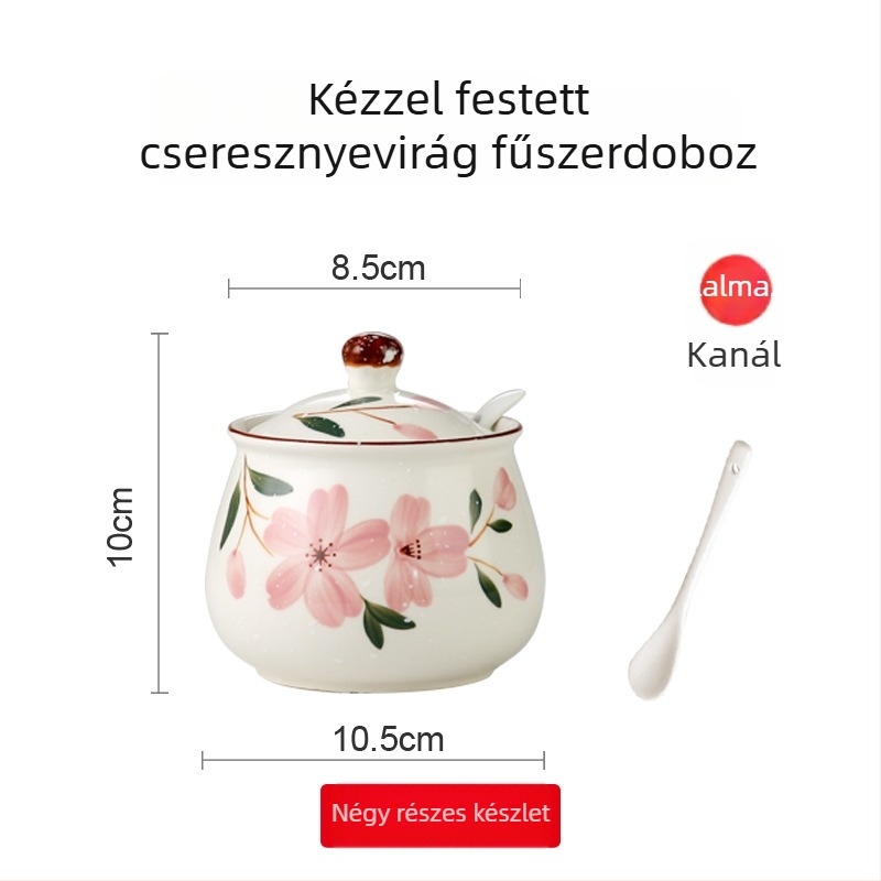 Japán stílusú, kézzel festett kerámia fűszertartó készlet olaj- és sótartókkal a konyhában.