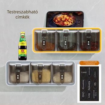 Konyhai fűszerező készlet: fűszertartók, sótartó és tárolóedény olajtartállyal