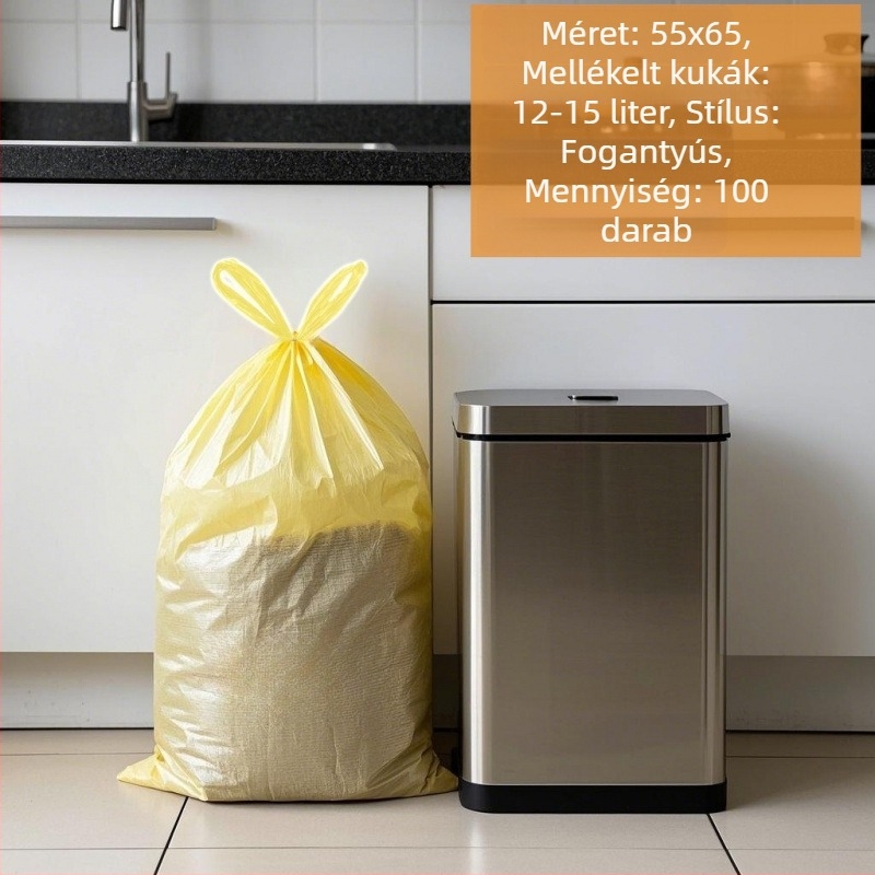 Nagy méretű, vastagított szemeteszsákok 15L/20L/30L, nagy kapacitás, háztartási/konyhai használatra, fogantyúval, 60x70 cm