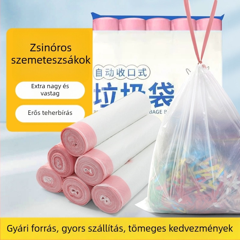 Kötős szemeteszsákok, nagy méret, fekete, megvastagított, iroda és konyha számára, hordozható, 60 darab
