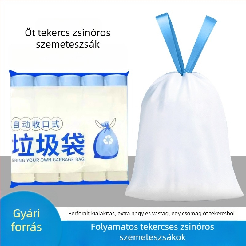 Kötős szemeteszsákok, nagy méret, fekete, megvastagított, iroda és konyha számára, hordozható, 60 darab