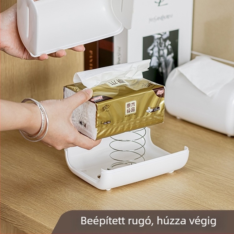Rugós papírzsepi tartó, modern nappali tároló, stílusos papírzsepi doboz fürdőszobába