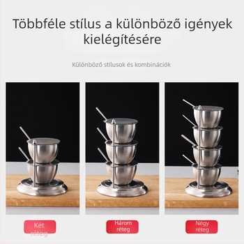 304 rozsdamentes acél vertikális fűszertartó fedéllel – forgó tároló sóhoz és MSG-hez