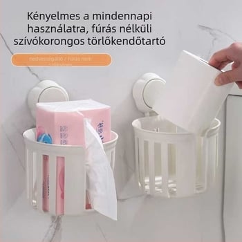 Szívócsészés vécépapír tartó, falra szerelhető, fúrás nélkül, fürdőszobai papírtartó