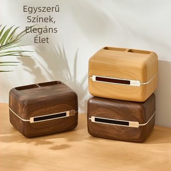 Fa hatású papírzsebkendő-doboz étkezőasztalhoz és nappaliba – elegáns műanyag tároló