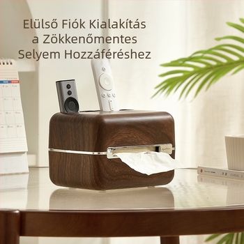Fa hatású papírzsebkendő-doboz étkezőasztalhoz és nappaliba – elegáns műanyag tároló