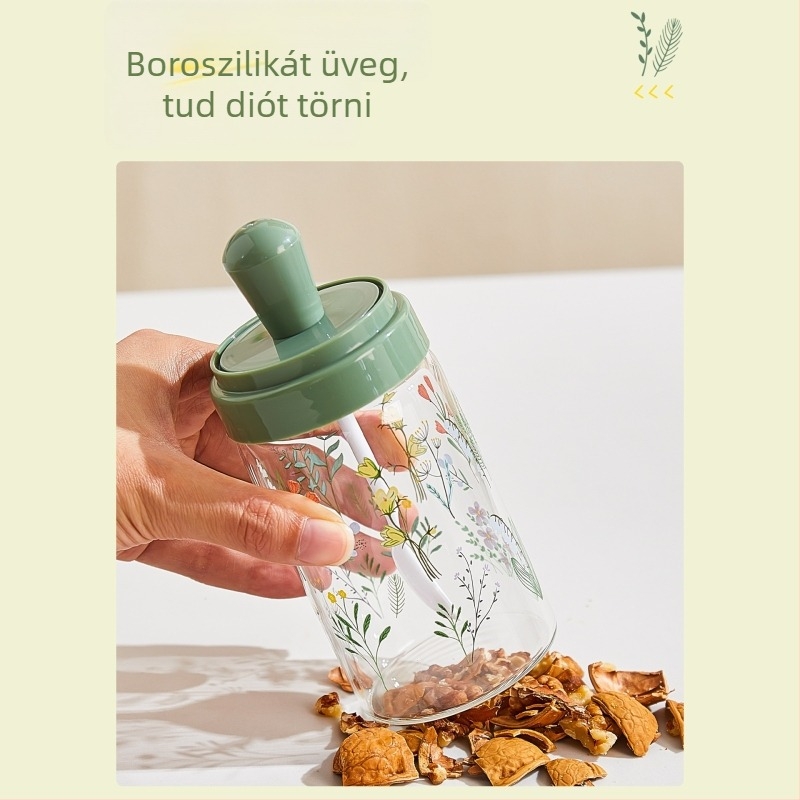 Nedvességálló só- és fűszertartó készlet integrált zárófedelemmel és mérőkanállal a konyhába
