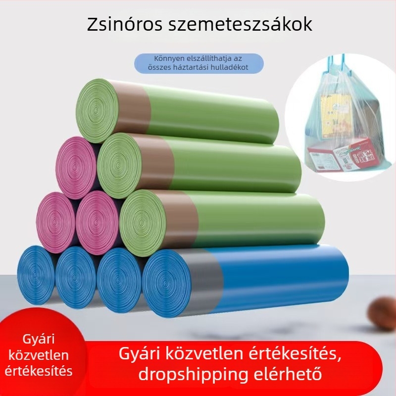 15 db-os tekercs fekete szemeteszsák háztartási használatra, normál méret, kis tekercs, automatikus zárás